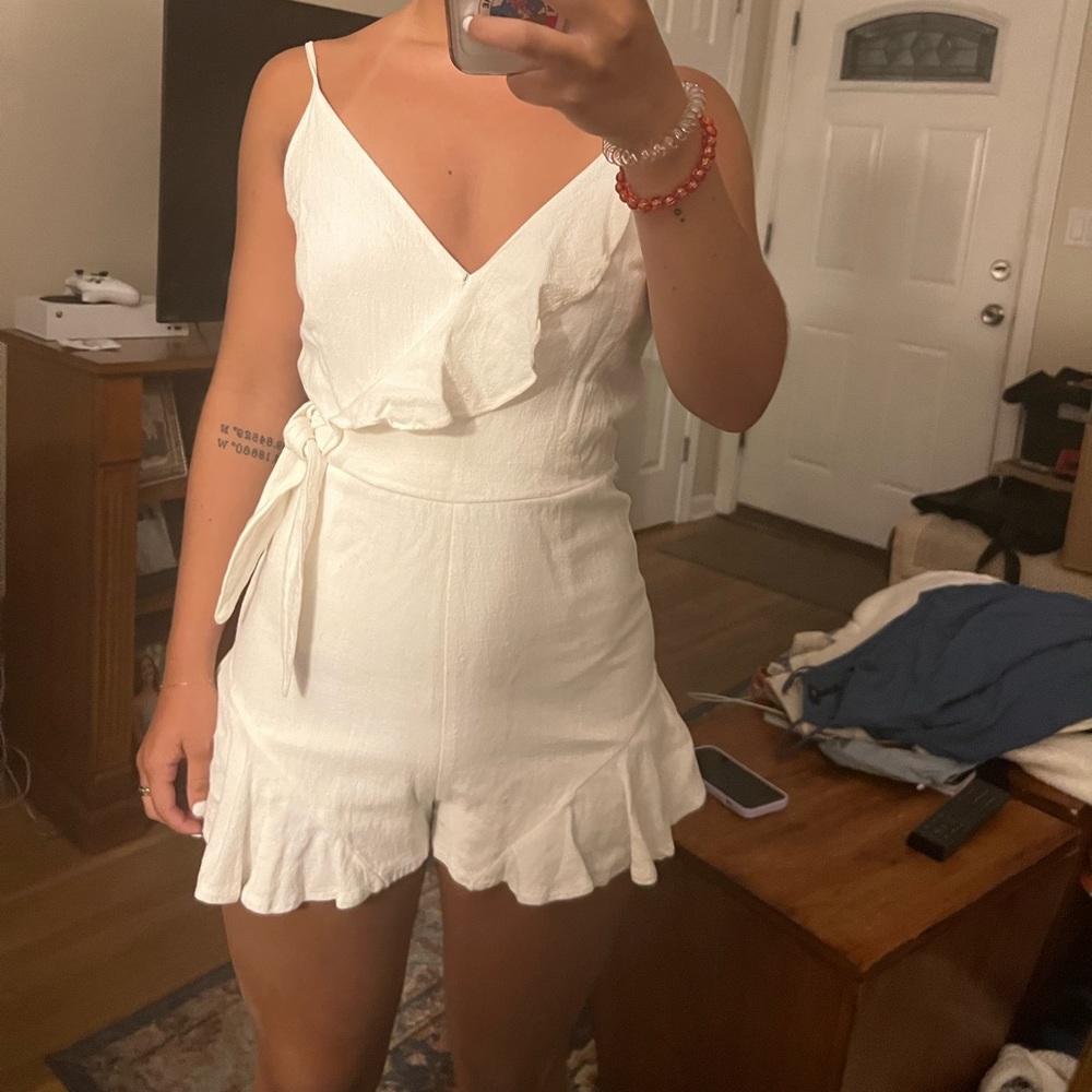 She & Sky - White Ruffle Romper